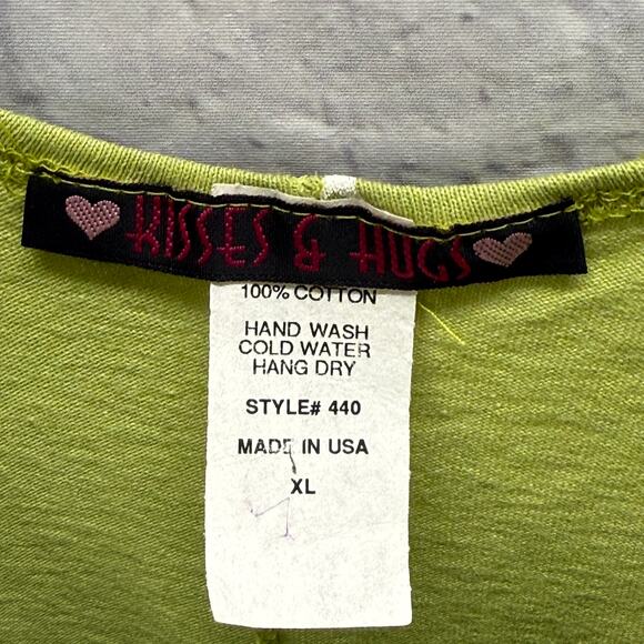 VTG Kisses & Hugs Sleeveless Midi Dress Size XL Lime Green Fish Stars Painted - Picture 3 of 5